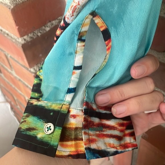 Manish Vaid large nwot rayon versaceromper gold beaded button front collared - Picture 5 of 9